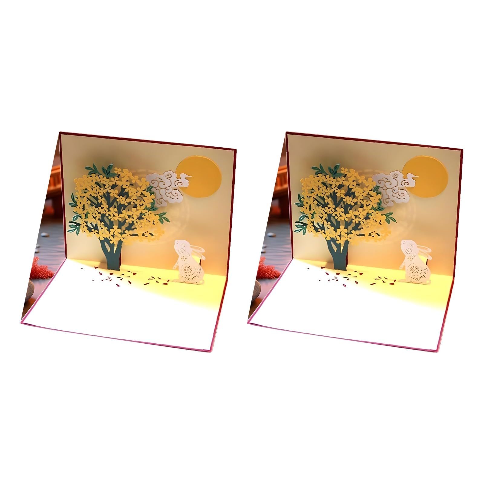 2Pc 3D Rabbit Flower Pop UP Cards with Envelope Mid-Autumn Festival Invitation Cards Birthday Card DIY Gift Cards Greeting Cards for Kids Teens Women Men Son Daughter
