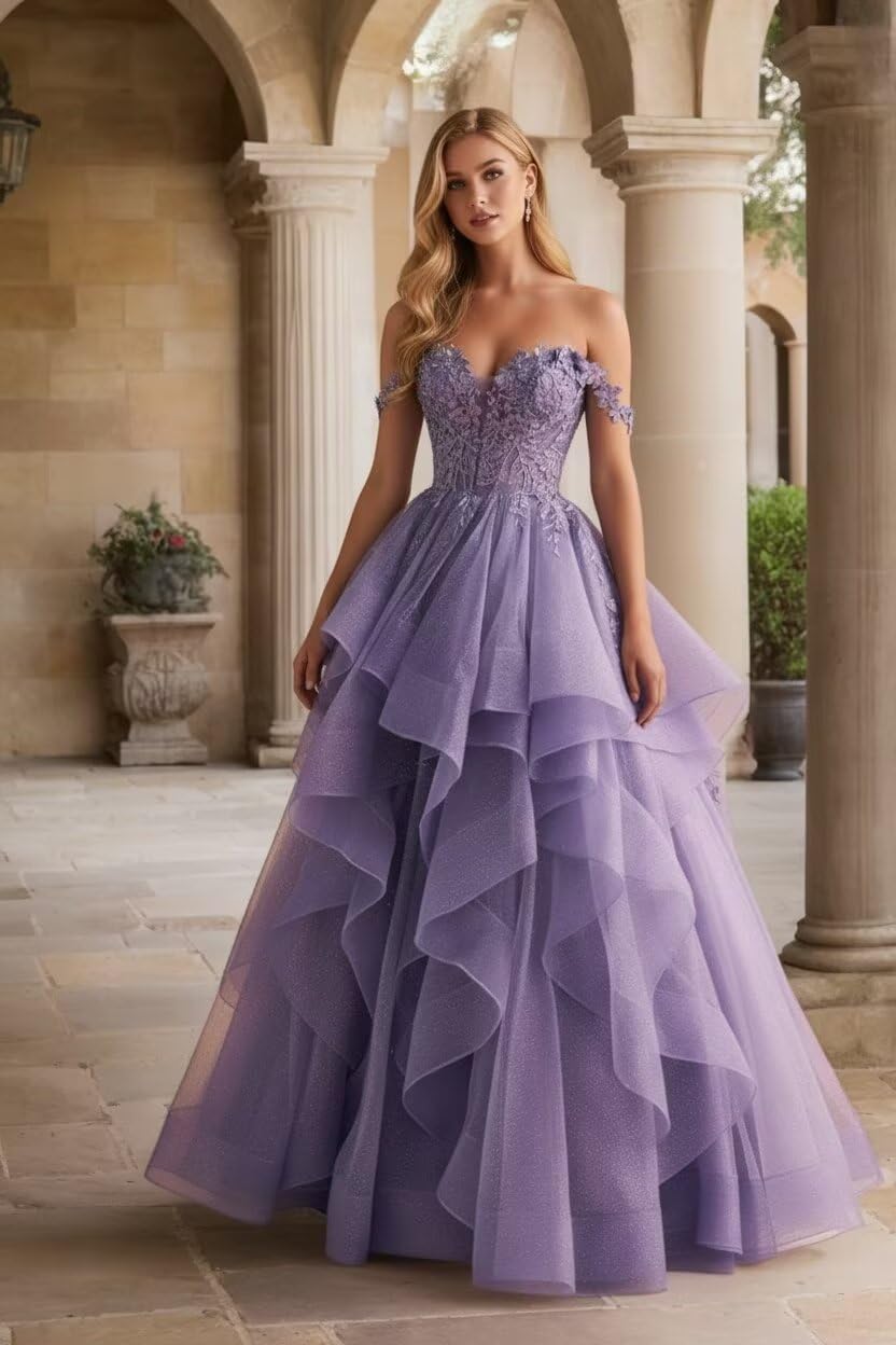 Off The Shoulder Sweetheart Quinceanera Dresses Glitter Tulle Laces Applique Princess Ball Gown A-line Sweet 16 Dress - Image 2