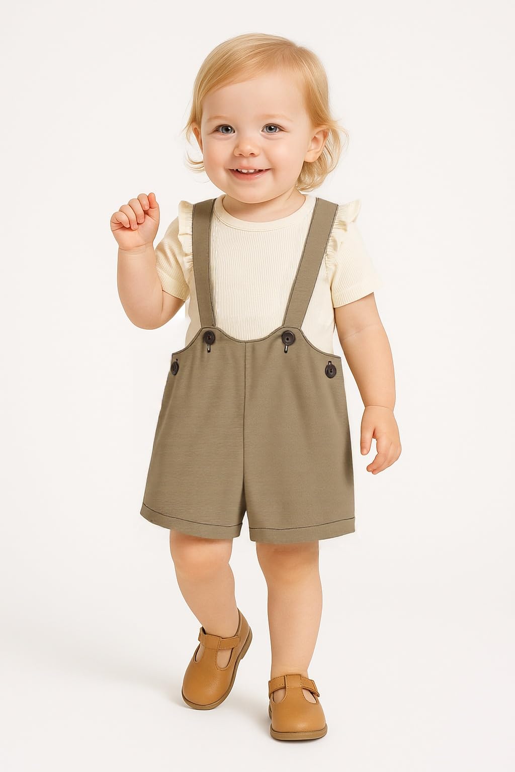 Seuyae Baby Boys Adjustable Overalls for Boy 24 Months Linen Shorts Khaki Breathable