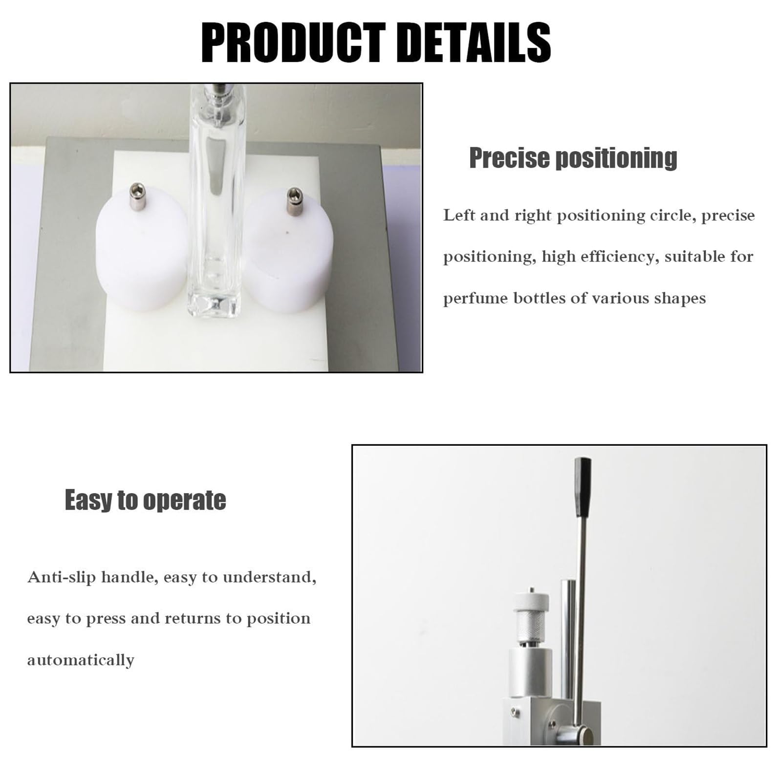 Máquina prensadora manual de acero inoxidable, herramienta manual de sellado de botellas para aceite esencial de perfume, uso comercial
