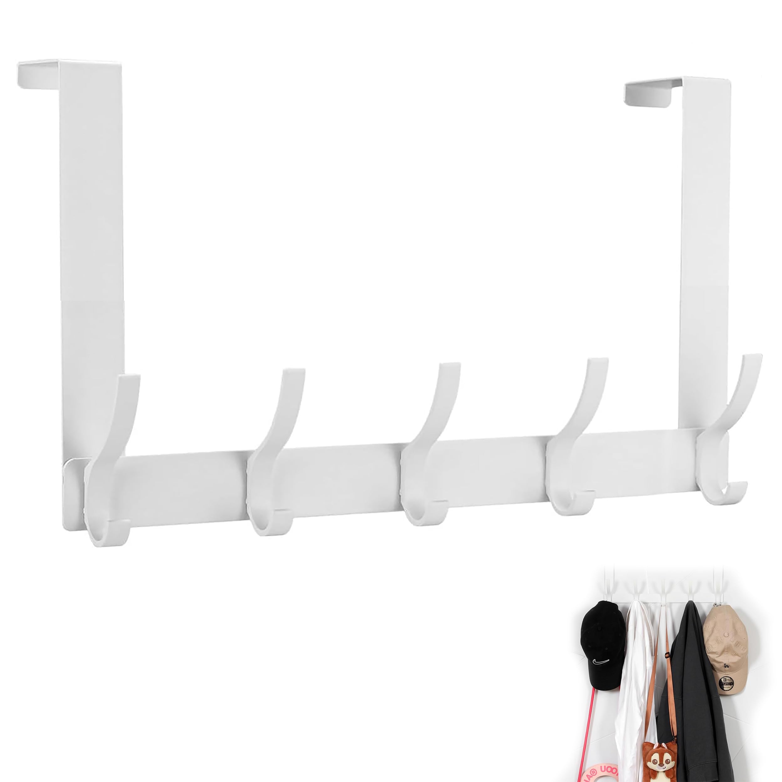Over Door Hanger with 5 Hooks, Heavy Duty Door Hooks for Coat Towel, Keys and Bag,Storage Space Saving for Bathroom Bedroom