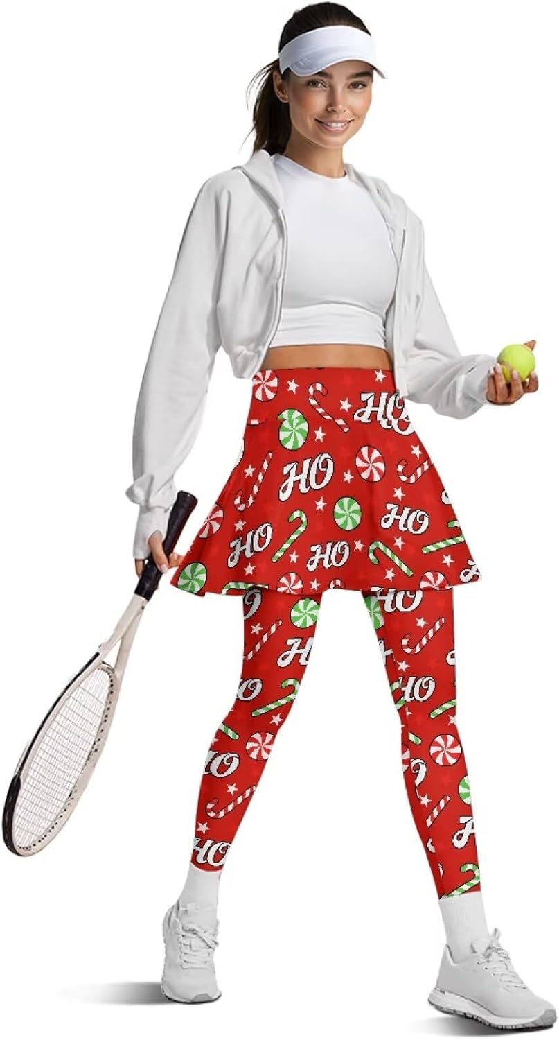 AFPANQZ Woman Tennis Skirted Leggings with Pockets Tummy Control Athletic Skirted High Waisted Yoga Legging with Skirts