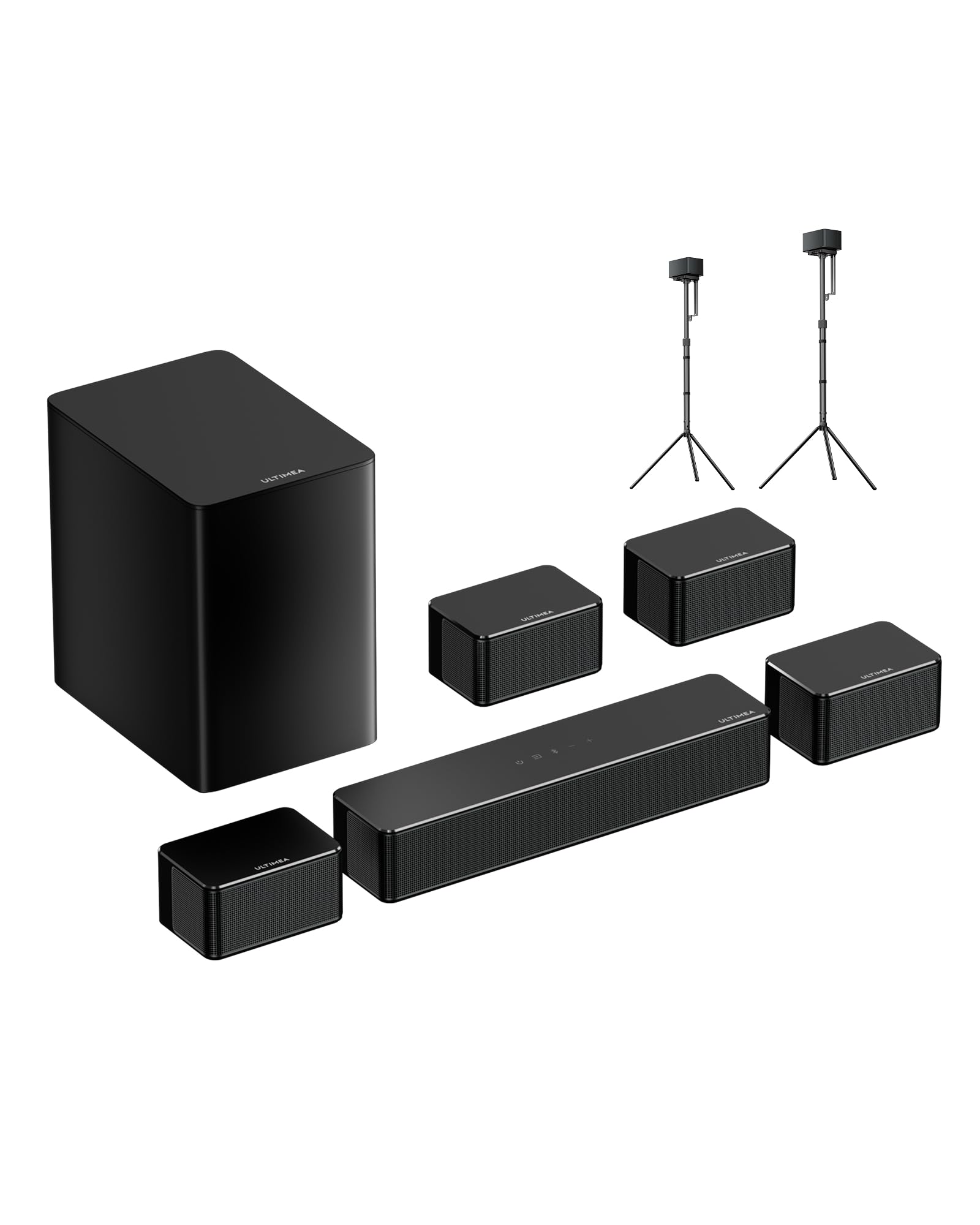 ULTIMEA 7.1CH Sound Bar with Subwoofer, Bundle with 2-Pack Speaker Stands, Compatible with Aura/Poseidon Series, 410W Home Theater System for Smart TV