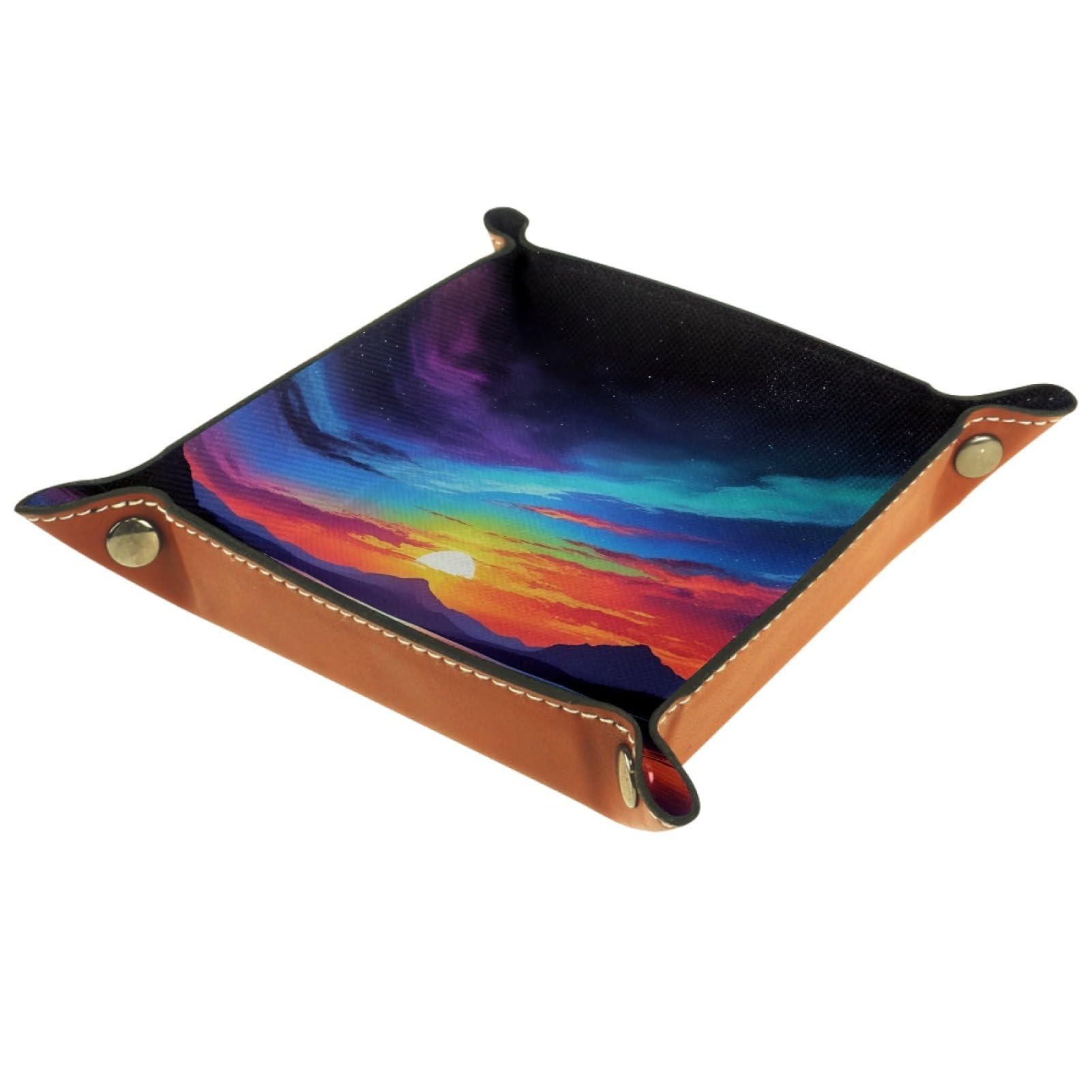 VAPOKF Colorful Sunrise Portable Folding Dice Rolling Tray, Microfiber Leather Dice Holder for Dice Games Like RPG, DND and Other Table Games