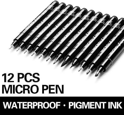 Miniatura 3 de Juego de 12 bolígrafos negros de tinta de punta fina, tinta archival impermeable, para bocetos, letras de pincel, ilustración de artista, dibujo