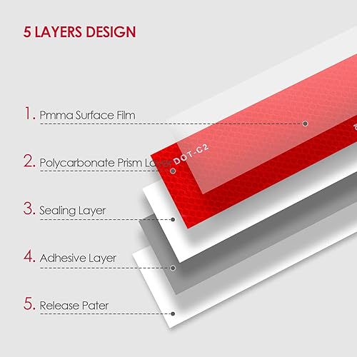 Vista 5 de LEORAY Cinta reflectante DOT-C2, cintas reflectantes DOT de 2 pulgadas x 200 pies, impermeable, cinta reflectante adhesiva roja y blanca