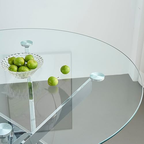 Miniatura 8 de Goujxcy Juego de mesa redonda de comedor de 5 piezas para 4, mesa de cocina moderna de cristal plateado y sillas para 4 con sillas tapizadas, juego