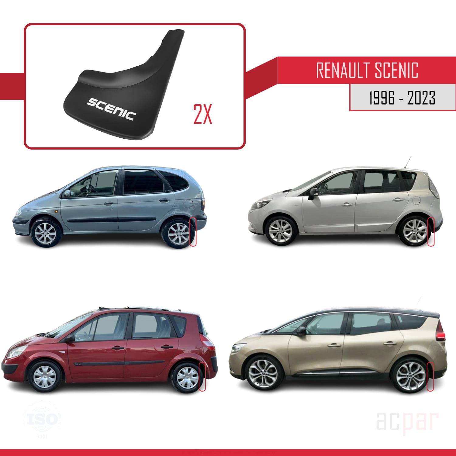 Compatible avec Renault Scenic 1996-2023 Jeu de Bavettes Garde-boue Avant et Arrière de Voiture 4 Pcs Noir