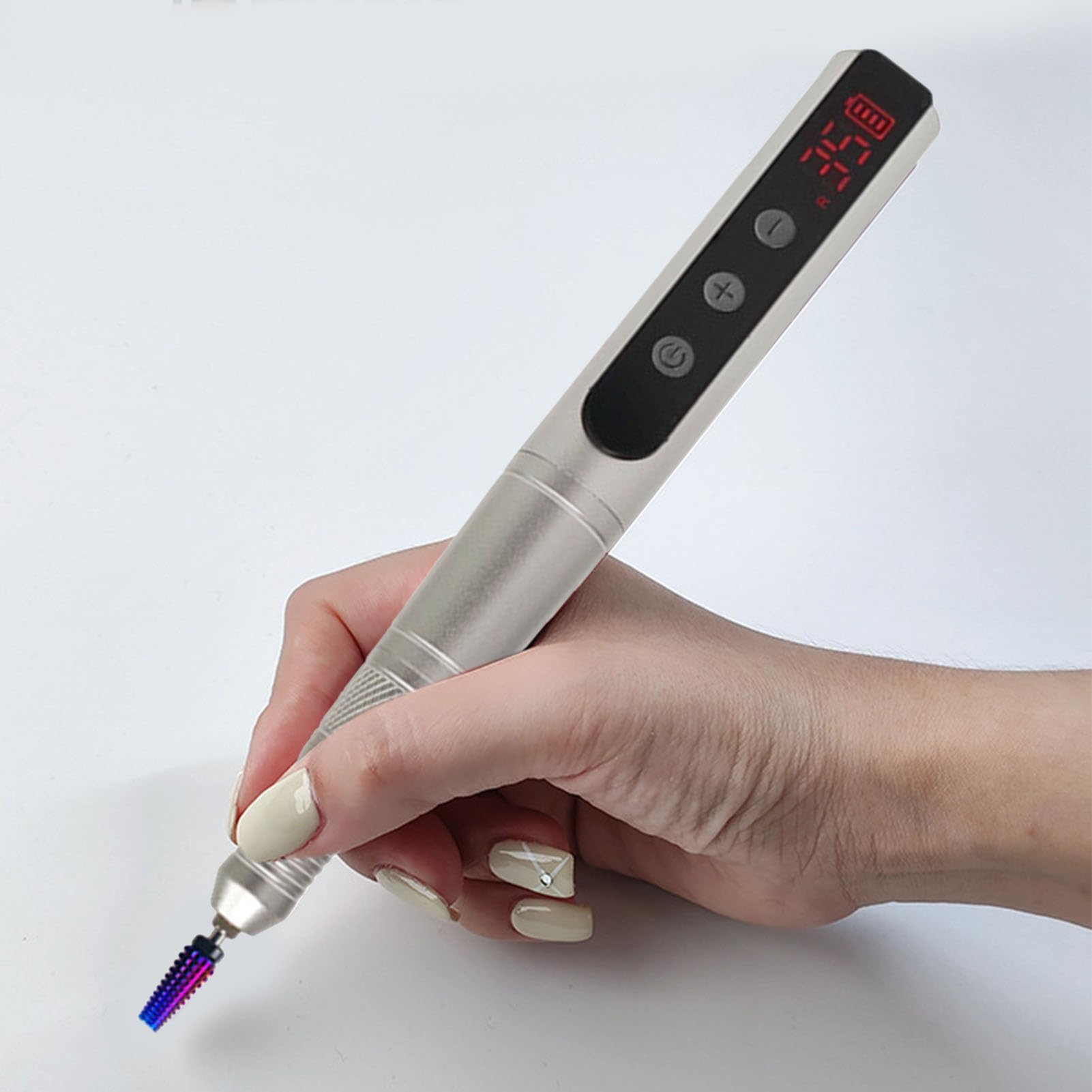 FILFEEL Kabellose Elektrische Nagelfraese, Wiederaufladbarer Nagelbohrer 35000 RPM mit Einstellbarer Geschwindigkeit, Tragbarer Nagelschleifer mit Aluminiumgehaeuse for Manikuere Pedikuere (SILVER)
