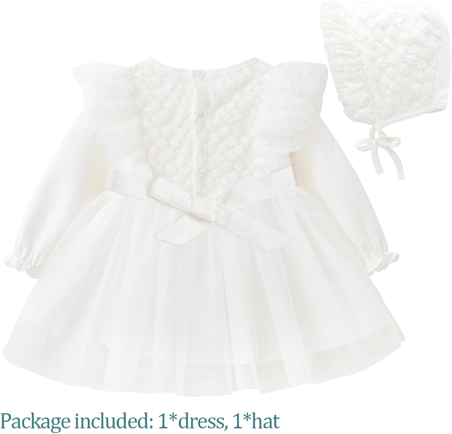 Curipeer Baby Girl Christening Dress Classic Infant Baptism Wedding Tulle Dress for Spring Summer - Image 2