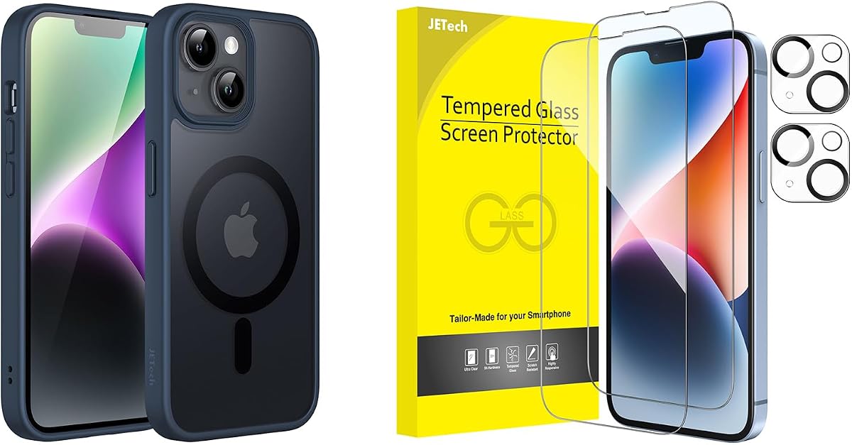 JETech - Funda magnética para iPhone 14 y protector de pantalla de cobertura completa con protector de lente de cámara