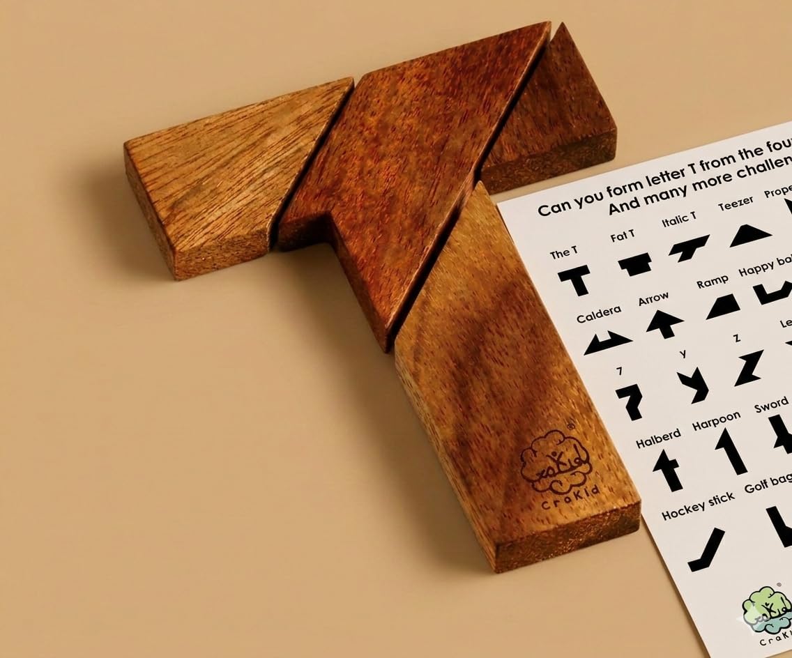 T Tangram Wooden Puzzle - Classic Brain Teaser for STEM Learning and Fine Motor Development - EN Certified-image-43