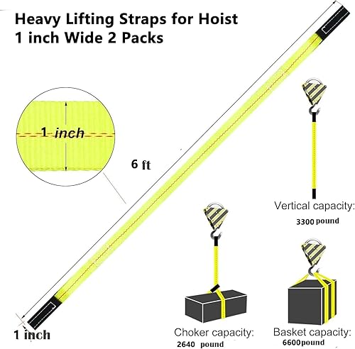 Miniatura 4 de Paquete de 2 correas de elevación de 1 x 6 pies, trabillas reforzadas de 1 pulgada y 6 pies, correa de protección de árboles de 8000 libras de