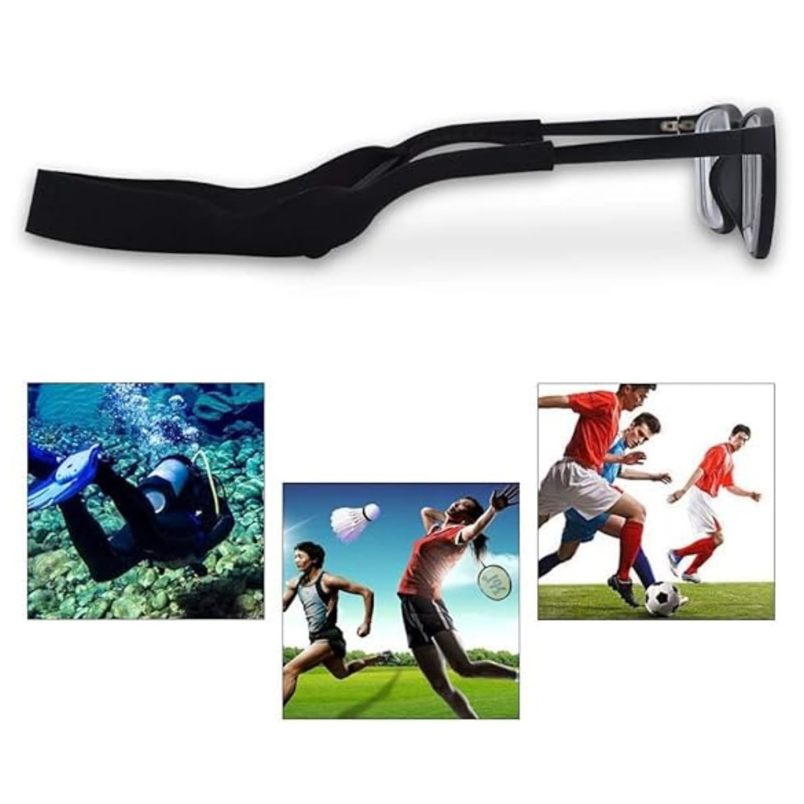 WQNNQW Brillenband Verstellbar – Rutschfest, Schwimmfähig, Für Sport & Alltag, Schwarz