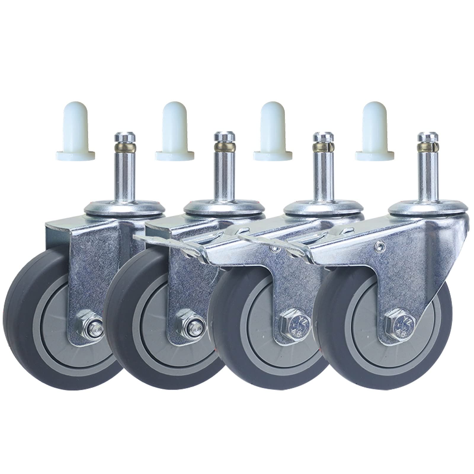 WORDFUN Roulette Pivotante À Tige Filetée M11, roulettes Remplacement avec Frein, Roues Pivotantes Silencieuses en Caoutchouc pour Meubles Chariots 4 Pcs 3 inch / 4 inch (Size : Ø 3" M11x35mm)