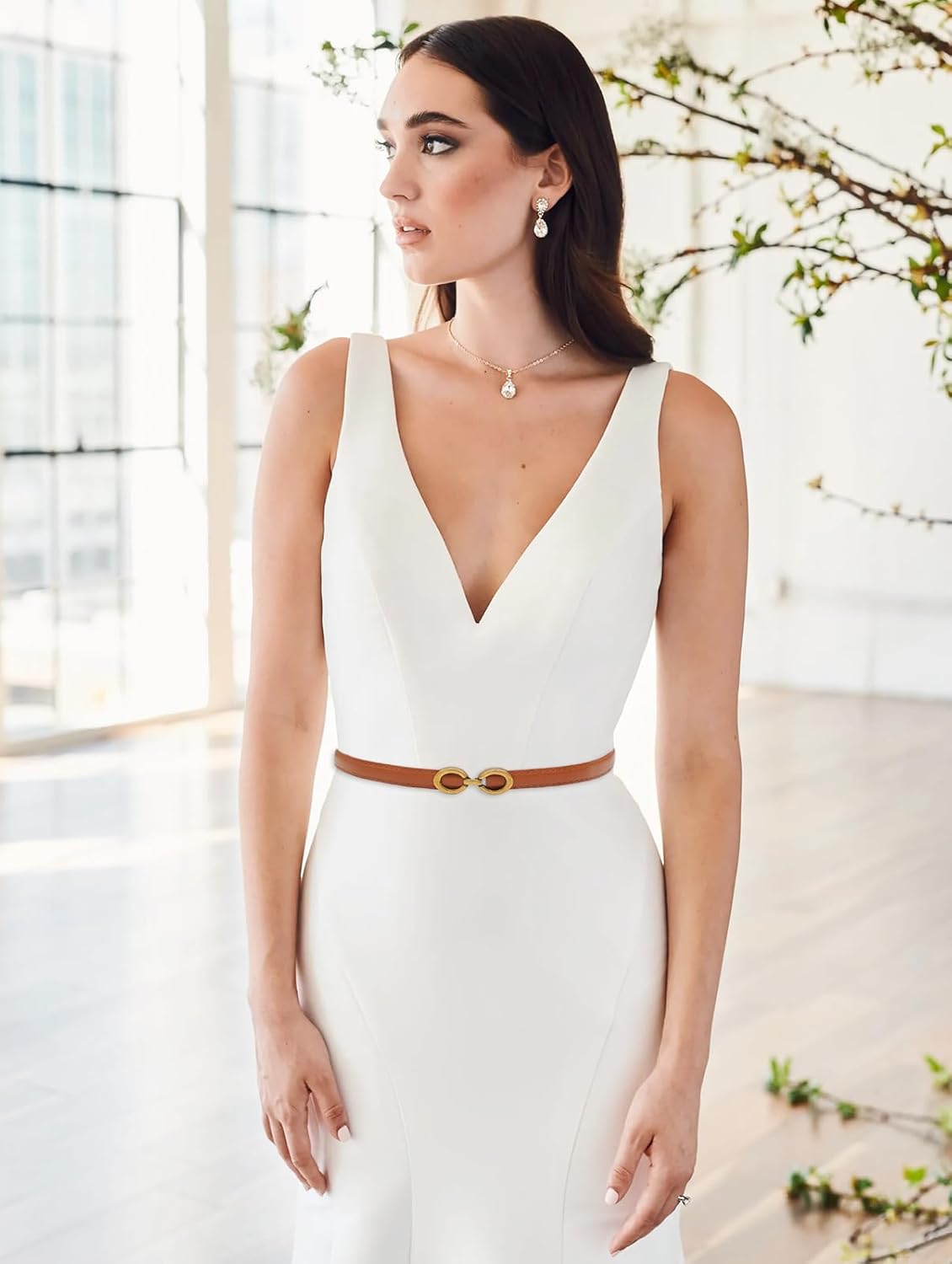 LIMHOO Women's Skinny Leather Belt Adjustable Thin Waist Belt with Gold Buckle for Dresses Jeans Pants - Image 3