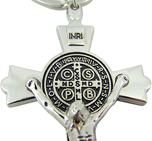 Miniatura 2 de Llavero crucifijo de San Benito con esmalte negro de 3 pulgadas, Zinc