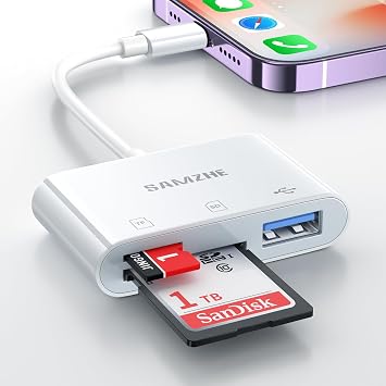 Light-ning to SD Card Reader for iPhone iPad, SAMZHE SD Card Reader Memory Card Reader Trail Camera Viewer SD Card Adapter for iPhone 14/13/12/11/XS/XR/X/8/iPad, Plug and Play