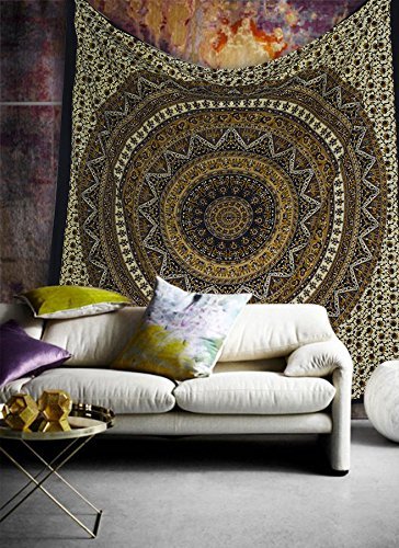 Popular Handicrafts Wall Hanging Tapestry For Bedroom Hippie Mandala Bohemian Psychedelic Hippy Intricate Floral Design Indian Tapestries Bedspread 84 x 90 Inches (215cm x 230cm) Brown