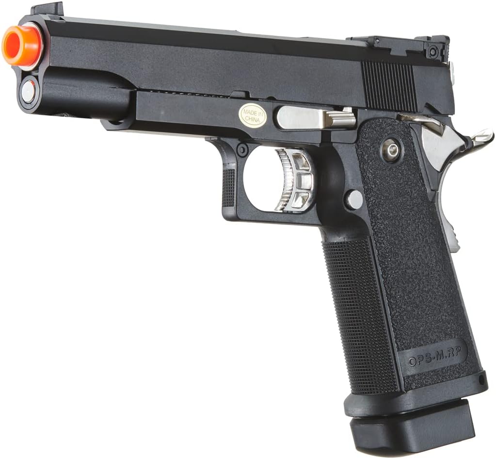 GoldenBall & Eagle Steel 1911 OPS-MRP Hi-Capa 5.1 Gas Blowback Airsoft Pistol with Case & Extra Magazine (9''/Black)