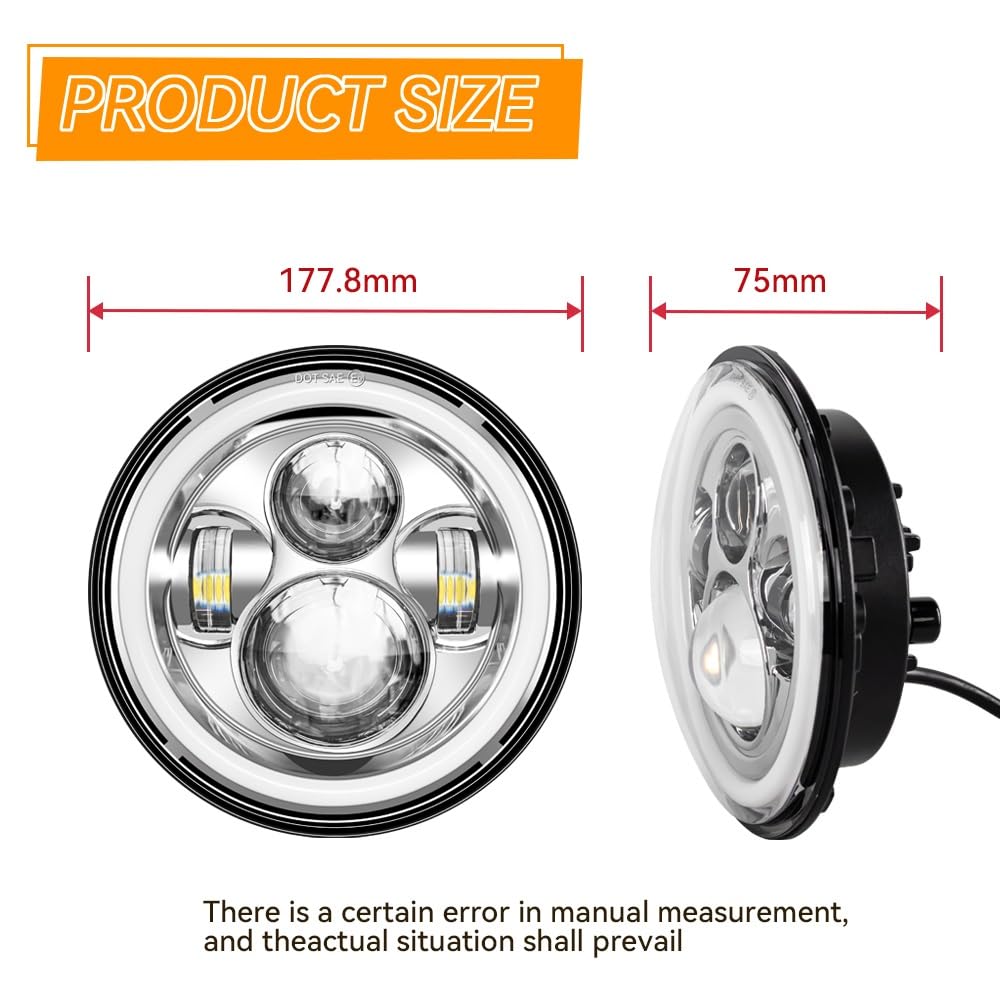 Fari Super Luminosi fendinebbia faretti Faro del motociclo | LED da 7 pollici Per Touring Classic Electra Street Glide Road King(Sliver With ring)