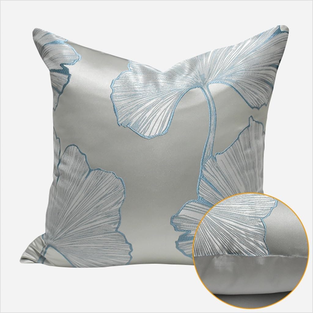HBJWOV Hotel Sofa Chinese Gray Leaf Plant Pattern by The Bag Living Room Study Square Pillow Case