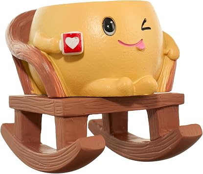 Small Rocking Chair Planter,Smiley Face Succulent Pot,Wink Cup | Small flower pot for office desk or shelf with drainage hole. For succulents and cactus plants. Funny indoor decor.