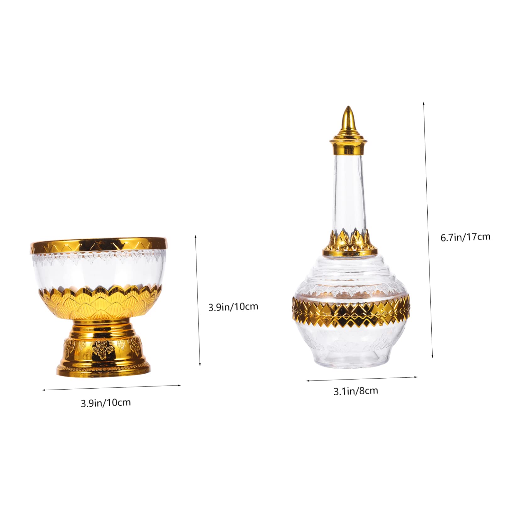 3 Sets Wasserversorgungsbecher, Tropfflasche, heiliger Becher, Fengshui-Klangschale, Feng Shui-Anbetungsschale, Tempel, Kupferschale, Meditationsschale, thailändisches Opfertablett, Kunststoff, Messin
