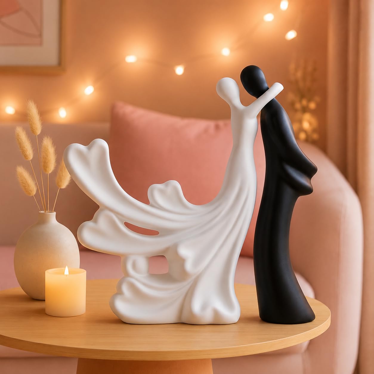LADROX® Passionate Lover Hugging Couple Figure | Beautiful Home Decor - (Set of 2, White Black),Brass, Love