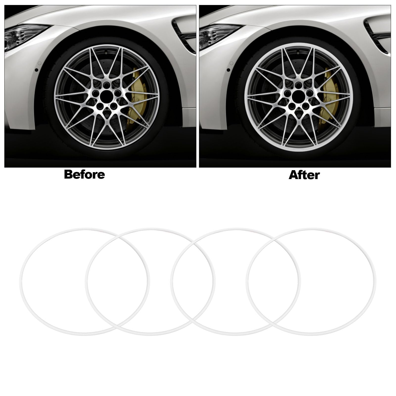 Akozon Lot de 4 protections de jantes de 18 pouces – Alliage d'aluminium, résistant aux rayures, auto-adhésif, blanc – Ajustement universel pour protection de jante de voiture