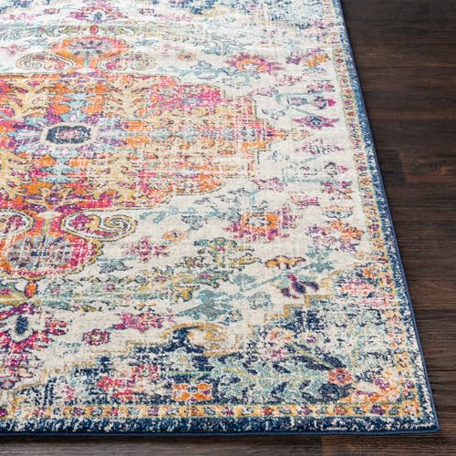 Livabliss Asmara Vintage Teppich groß - Teppich Wohnzimmer 200x274 cm, Esszimmer, Schlafzimmer, Orientalischer Teppiche Boho Style - Carpet Living Room, Bunter Muster, Blau und Orange