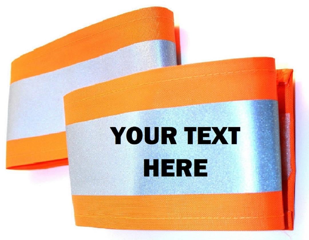 Personalised Orange or Yellow Hi Vis Hi Viz Reflective Armband 18" x 4" (Orange Armband)