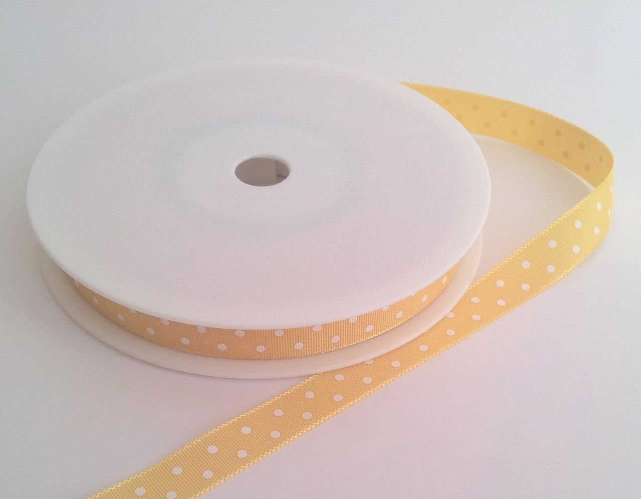 Rpribbon Yellow 1 Metre Trim Of With White Polka Dots Grosgrain Ribbon 10Mm Wide