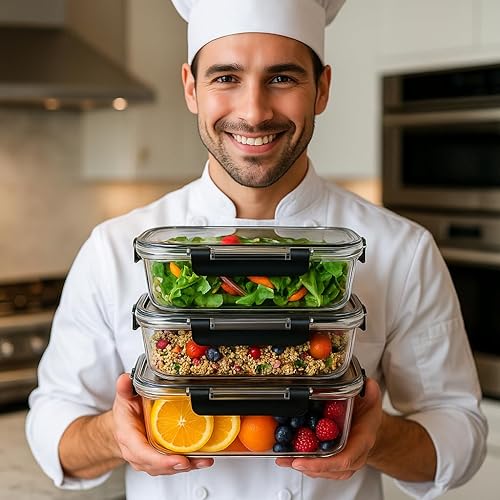 Miniatura 8 de KITCHEN SHOPPE - 24 recipientes de almacenamiento de vidrio de borosilicato con tapas herméticas  Contenedores de almacenamiento de alimentos