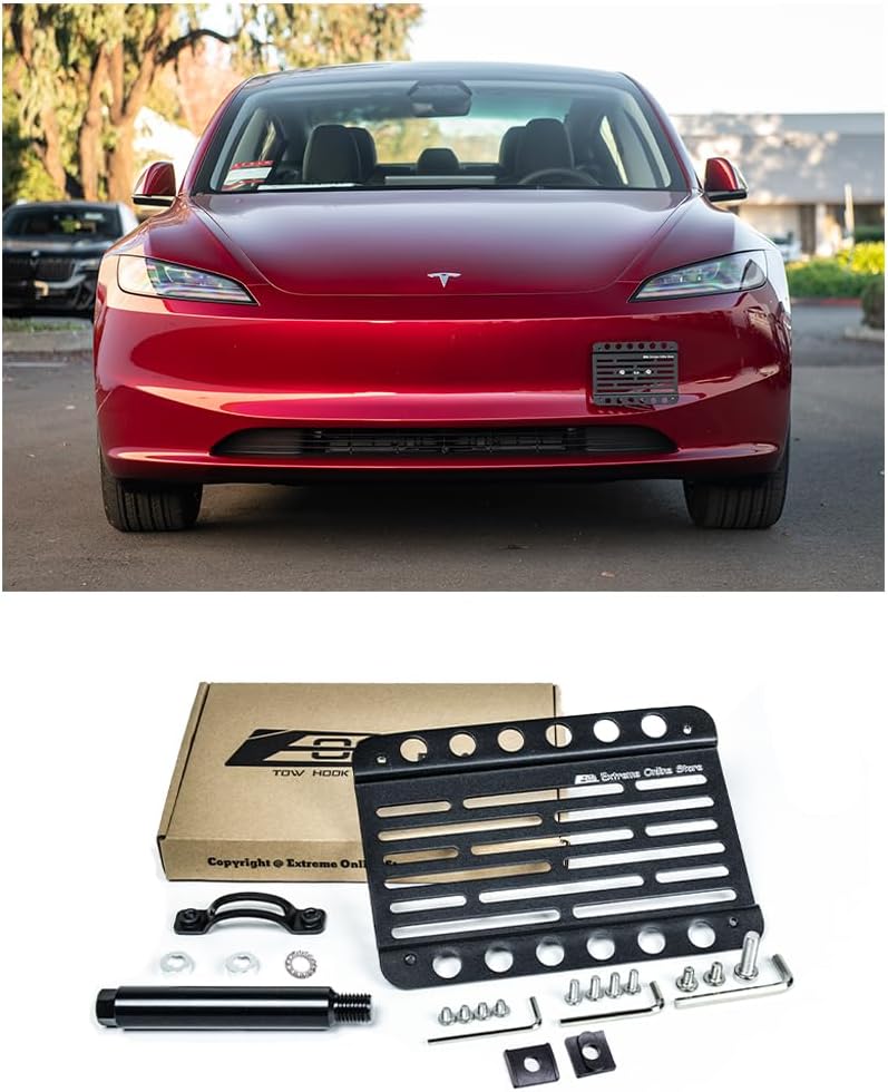 Replacement for 2024-Present Tesla Model 3 Models | EOS Plate Front Bumper Tow Hook License Plate Relocator Mount Bracket (Mid Sized)