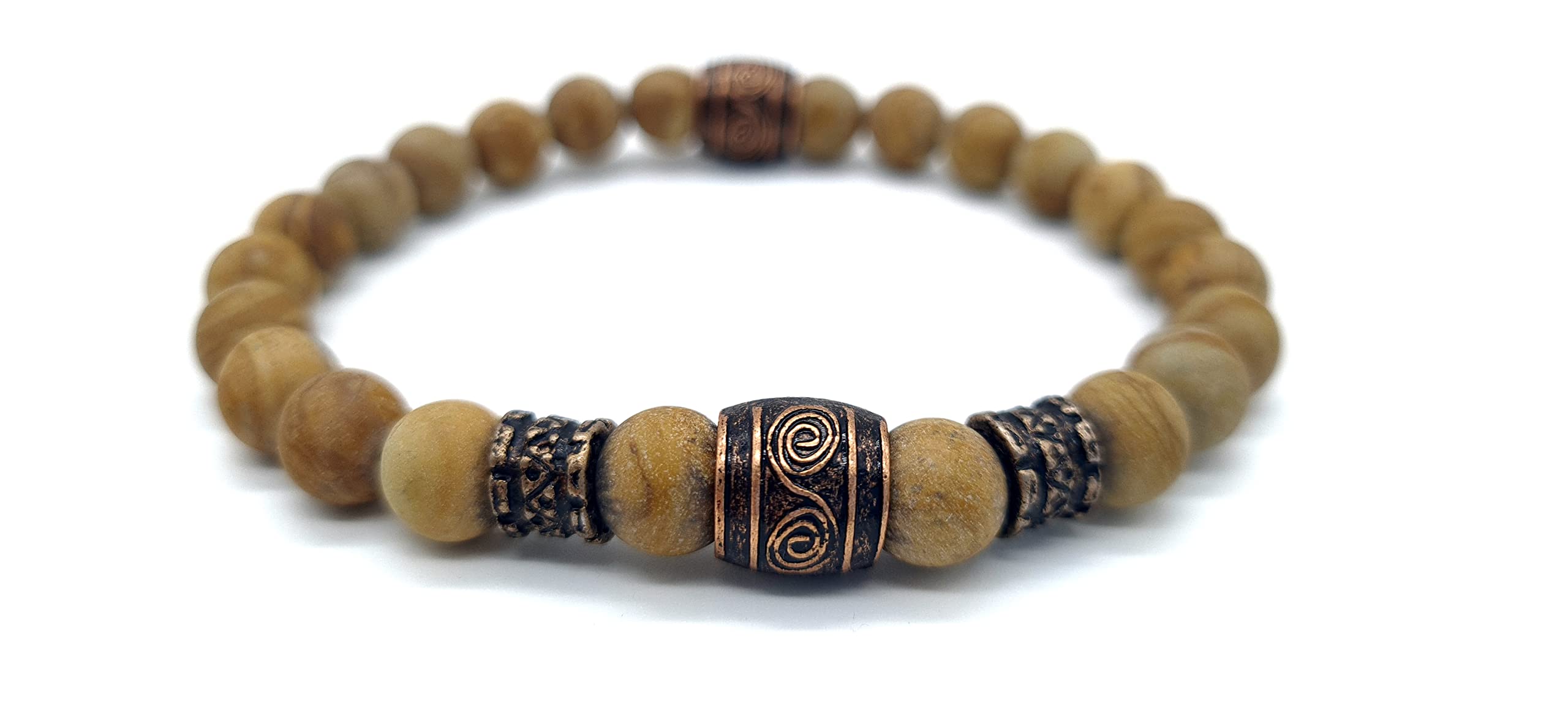 Nahle | Wikinger Armband | Jaspis 8mm Viking Stretch- Armband | handgemachtes Perlenarmband | mit edler Schmuckschachtel (22, Jaspis)
