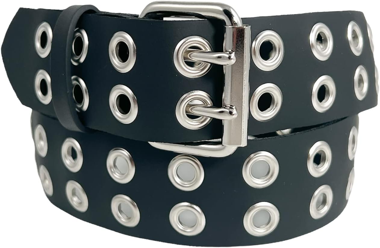 Funk Plus Grommet Eyelet Uniform Belt Made In USA Genuine Leather Punk Goth Thrash Metal