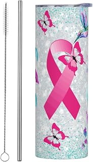 CYYFXKA 20 oz Pink Ribbon Tumbler with Lid and Straw for Women, Breast Cancer Survivor Gifts - Stainless Steel Vacuum Insulated Coffee Cup Double Wall Travel Mug for Hot and Cold Drinks
