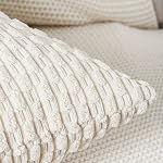 MADIZZ Pack of 2 Boho Striped Corduroy Throw Pillow Covers 16x16 Inch Cream White Soft Decorative Cushion Cover for Bedroom Sofa Pillow Shell