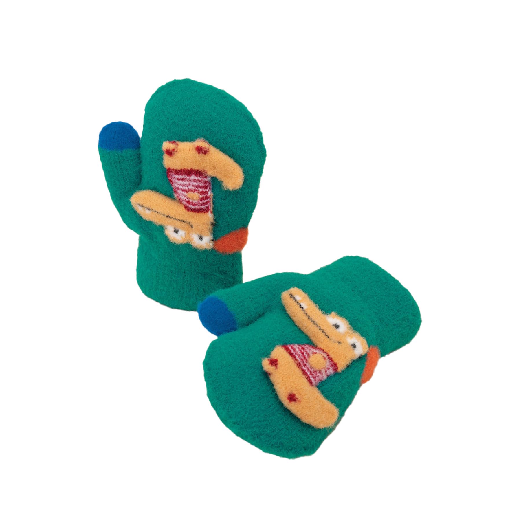 Powder Aqua Kids Gloves Cute Crocodile Fluffy Plush Super Soft Winter Mittens - 1 Pair (Aqua)