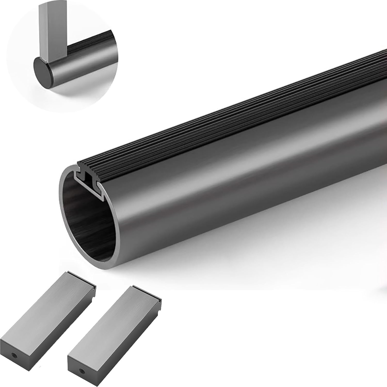 Chrome Closet Rod Support Bracket, Metal Wardrobe Bracket Rail for Hanging Coats Clothes, Cabinet Hanger Organizer Rail, Laundry Room Extender Pole(Black,TOP_55CM(21 5/8"))