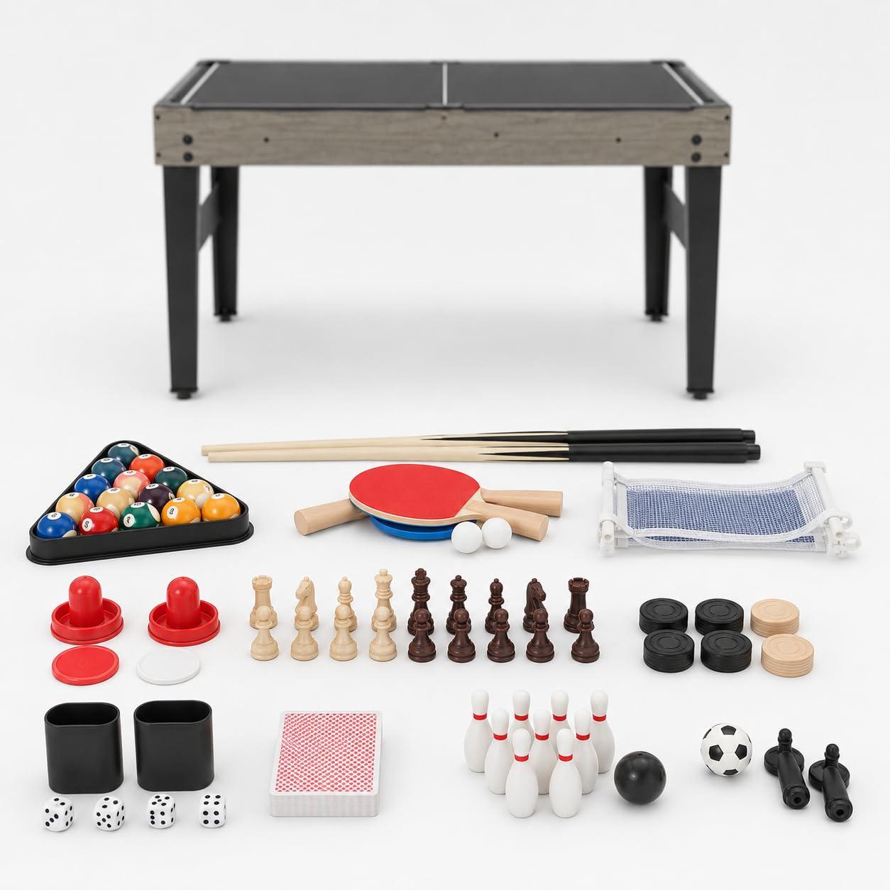 Tavolo multifunzione 10 in 1 con biliardo, biliardo e ping pong | Con 10 giochi e piastre impilabili per serate in famiglia, sala giochi e bambini dai 6 anni in su