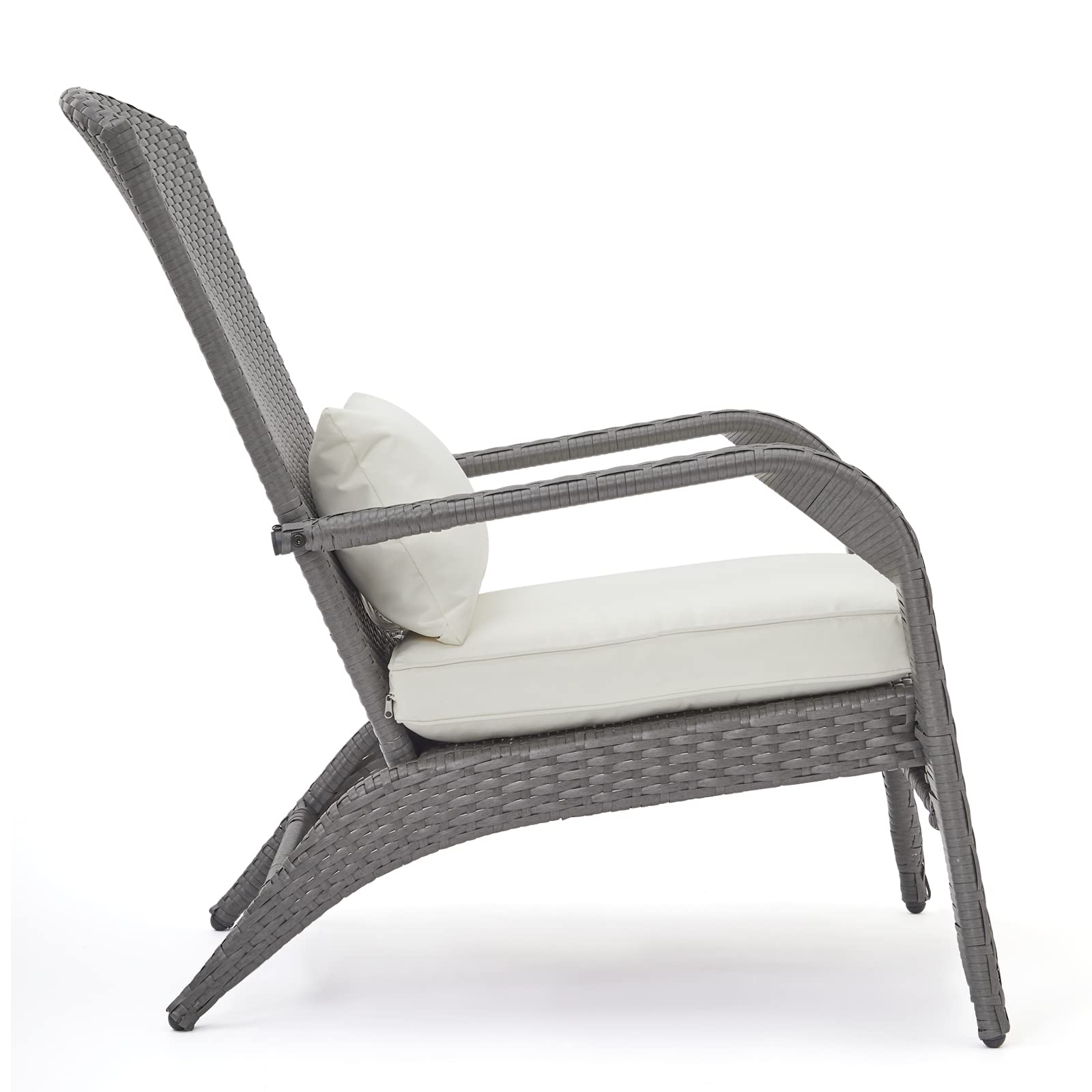 Mondeer 2X Chaise Adirondack, Salon de Jardin 2 Fauteuils en Rotin PE, Fauteuil Relax Jardin Plein Air avec Dossier Haut et Accoudoirs, Chaises de Loisirs avec Coussins pour Patio, Gris Brun