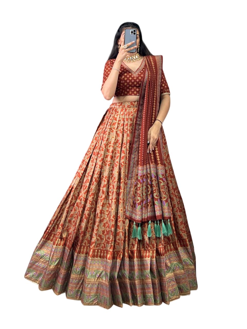 Women's Trending Designeer Dola silk Lehenga Choli Dola silk Digital Print with Foil Work With Unstitched Blouse Digital Print Adorned with Foil Work For Navrati