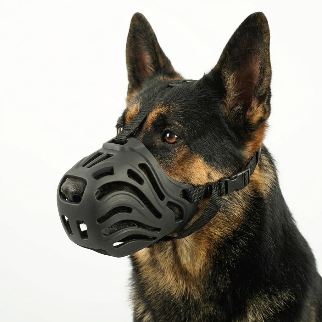 Qpets Soft Silicone Dog Muzzle, Breathable Basket for Large Dogs | 32cm Snout Circumference, Adjustable Straps, Quick-Release Buckle, Anti-Bark, Non-Irritating, Easy Clean.-image-5
