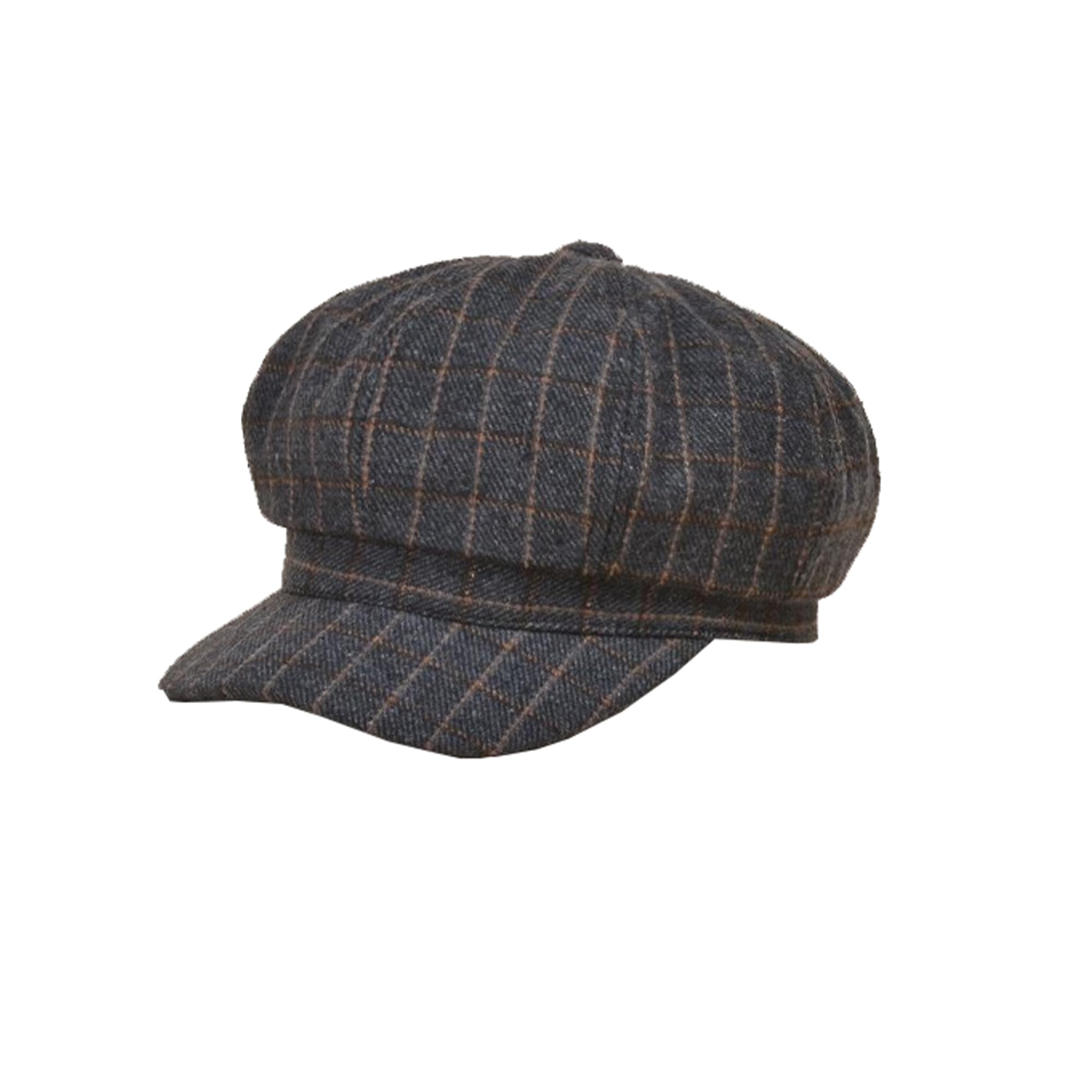 UTOWOWomen Gatsby Tartan Newsboy Hat Plaid Tweed Octagonal Hat Cotton Blend Dk Grey Cabbie Cap Classic Warm Outdoor M/L Fit