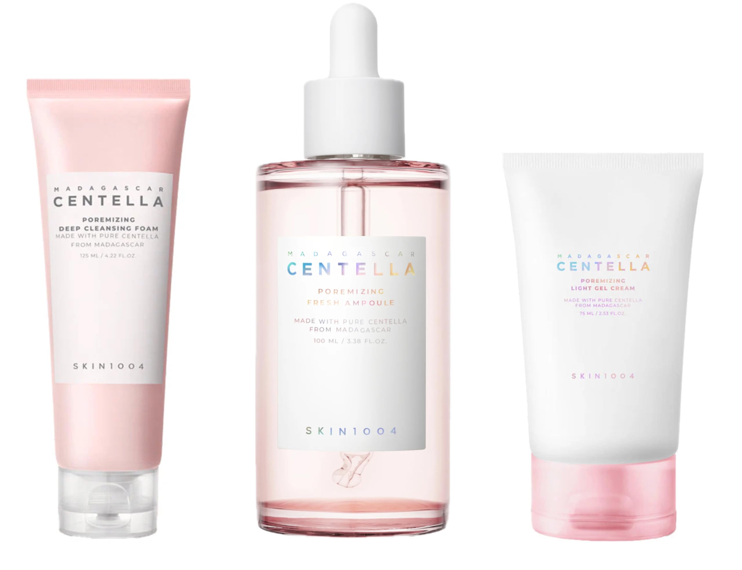 SKIN1004 Routine Skincare Coréenne Anti Pores – Poremizing Cleansing Foam + Centella Ampoule 100ml + Light Gel Cream – Nettoyant Visage + Sérum Centella Asiatica + Crème Hydratante