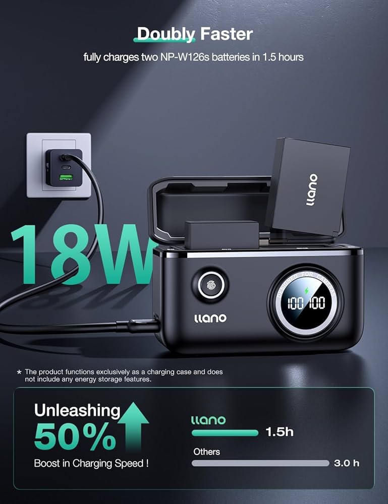 Fujifilm NP-w126S バッテリーllano チャージャ　X100Ⅵ Llano 2-Pack NP-W126S Batteries with 18W Fast Charger for
