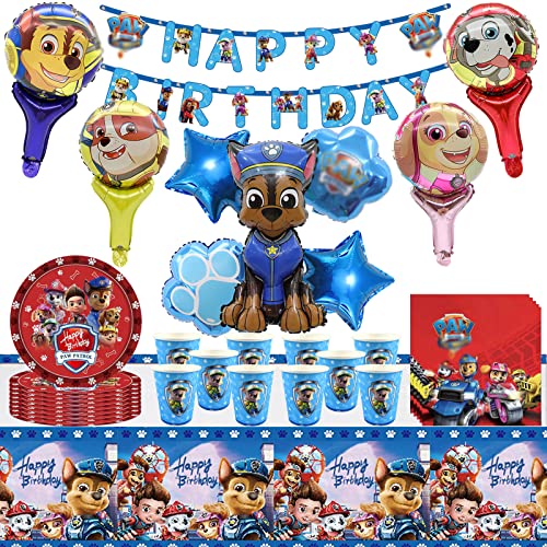 Lemotoy Anniversaire Pat Patrouille 47 Pcs Pat Patrouille Anniversaire Decoration Anniversaire Pat Patrouille pour Enfants Vaisselle Assiettes Et Gobelets, Ballon, Serviettes,Nappe De Table Cover