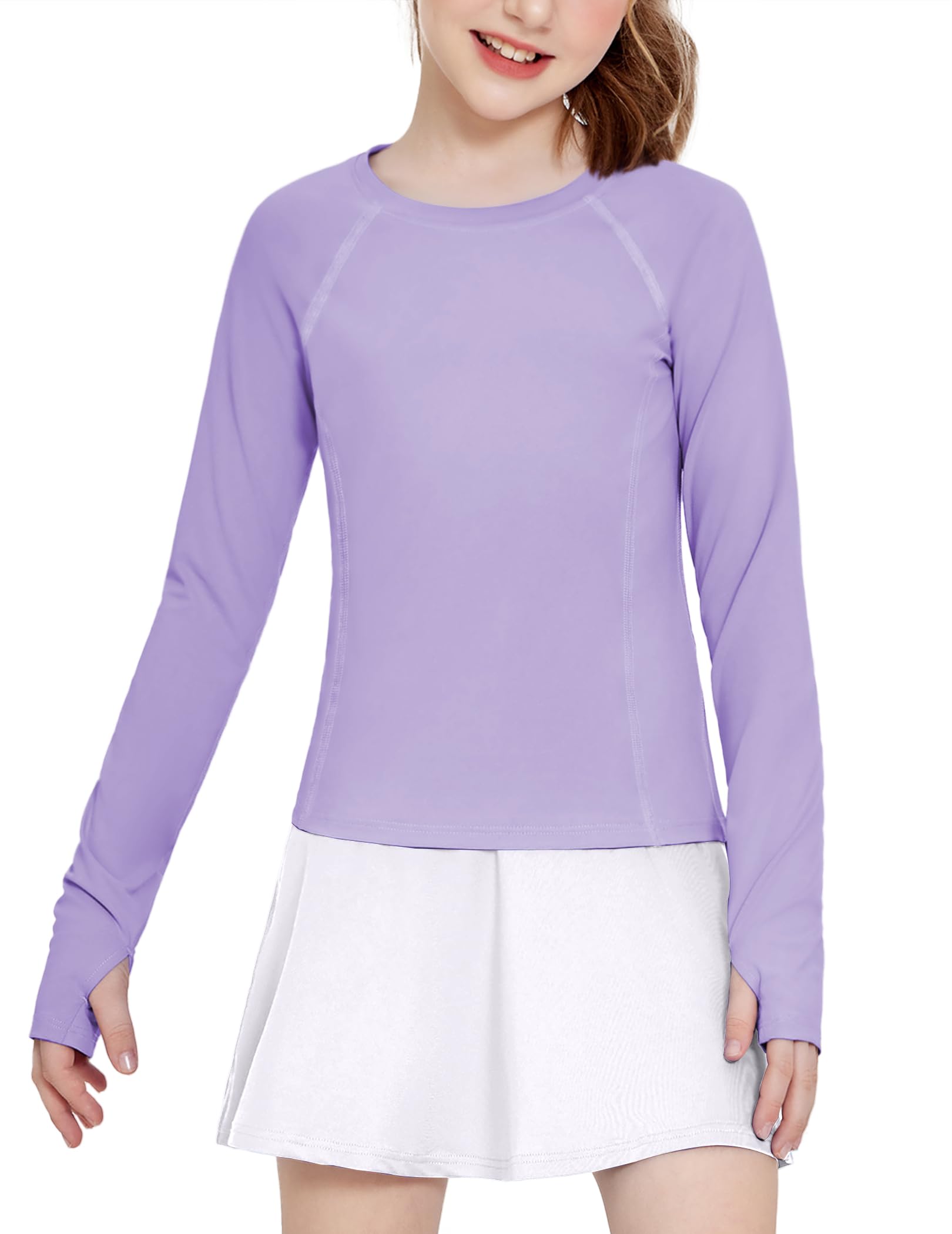 Zaclotre Girls Long Sleeve Shirts with Thumb Holes Kids Athletic Top Tees